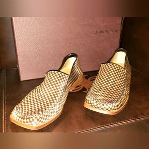 Louis Vuitton Beige/Brown Damier Pony Hair Montaigne Square Toe Loafers